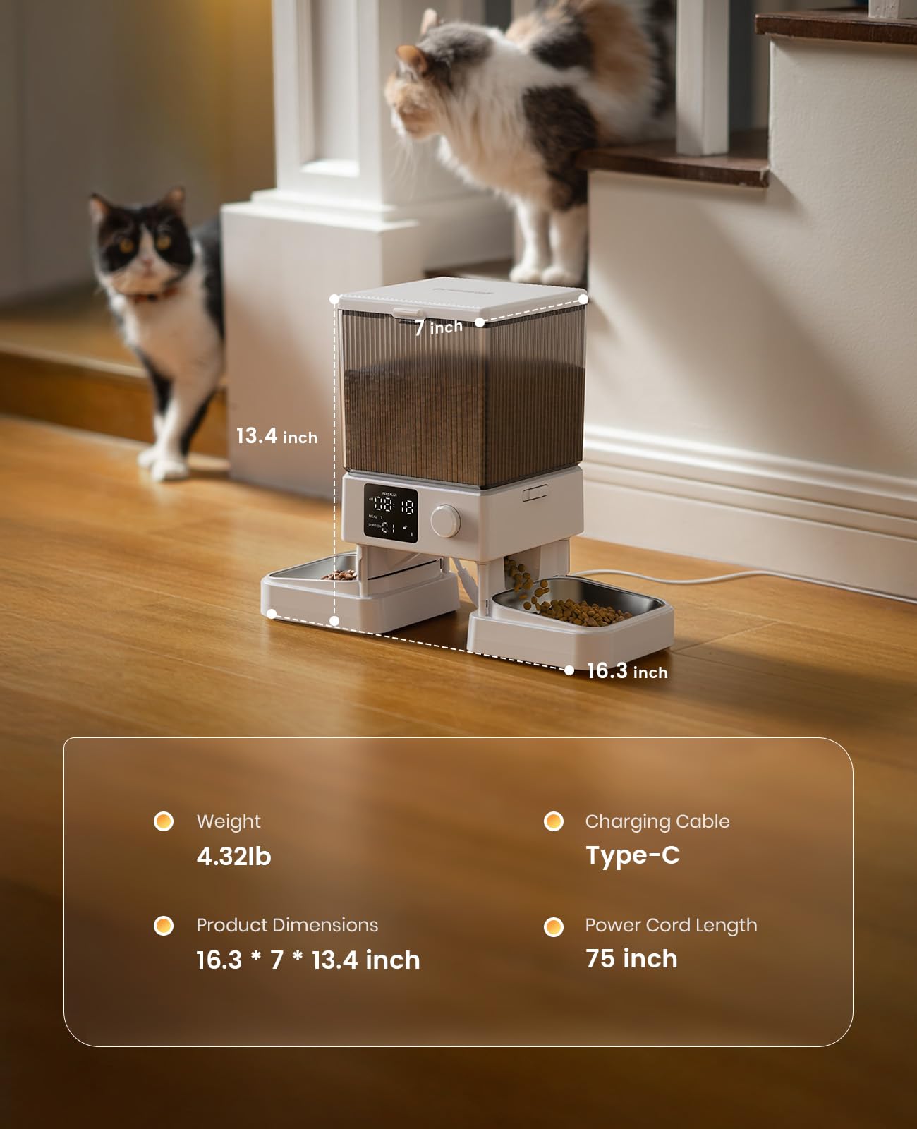 oneisall Automatic Cat Feeder for 2 Cats, 20 Cups/5L Automatic Cat Food Dispenser for Small Pets Indoor, Timed Cat Feeder for Dry Food