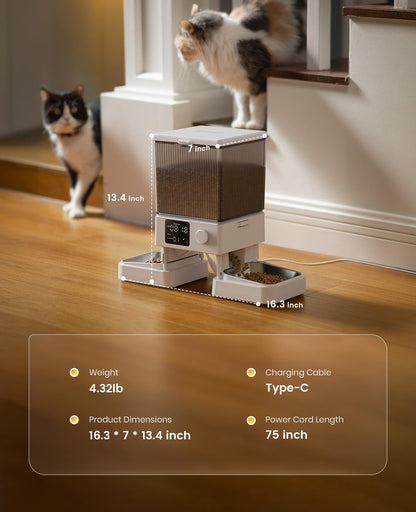 oneisall Automatic Cat Feeder for 2 Cats, 20 Cups/5L Automatic Cat Food Dispenser for Small Pets Indoor, Timed Cat Feeder for Dry Food