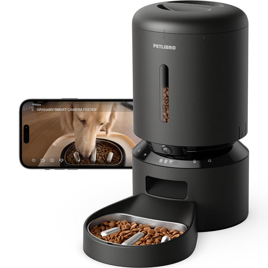PETLIBRO Automatic Cat Feeder, 5G WiFi Automatic Dog Food Dispenser with Freshness Preservation, 5L Timed Pet Feeder with Low Food Sensor, Up to 10 Meals Per Day, Granary Black