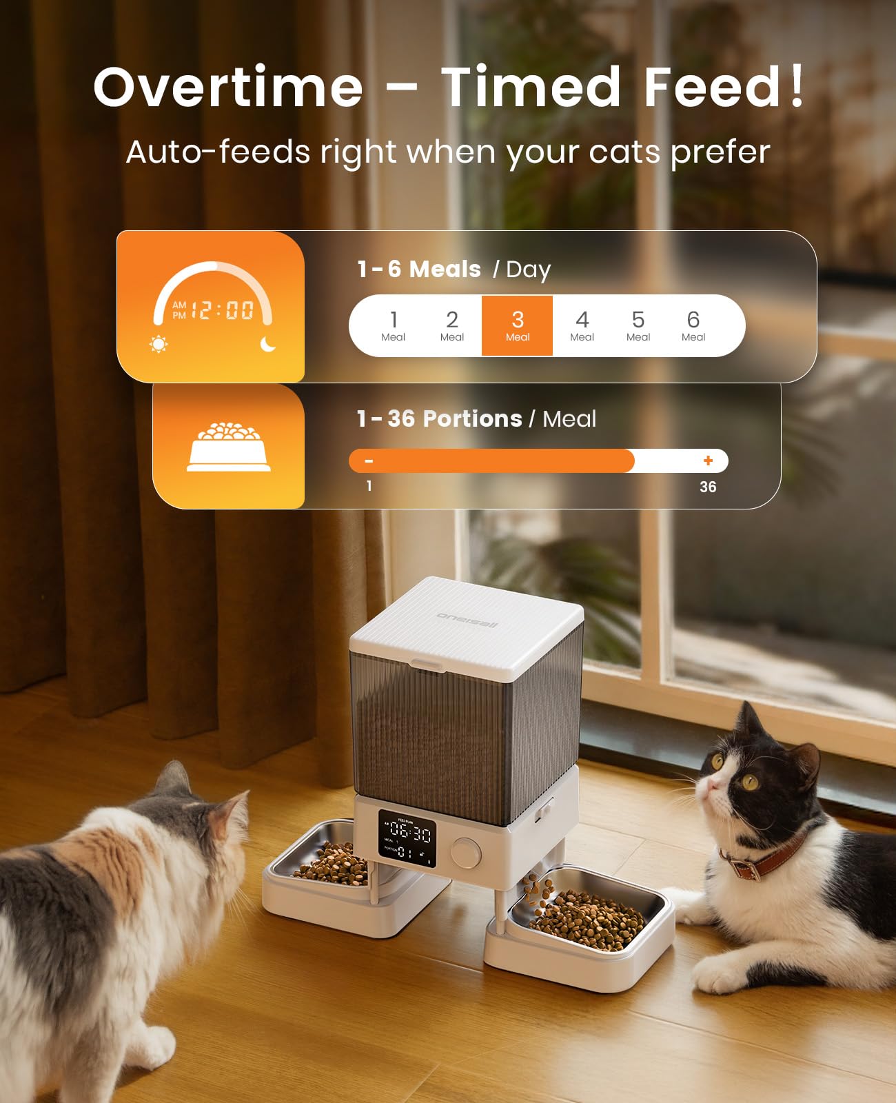 oneisall Automatic Cat Feeder for 2 Cats, 20 Cups/5L Automatic Cat Food Dispenser for Small Pets Indoor, Timed Cat Feeder for Dry Food