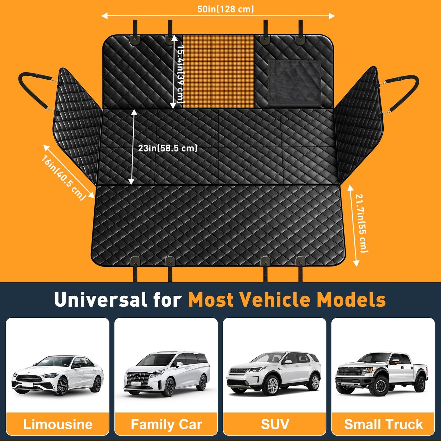HOB4U Dog Car Seat Cover for Back Seat, Hard Bottom Back Seat Extender for Dogs, Dog Hammock for Car SUV and Trucks - Waterproof, Anti Scratch，Easy to Clean, Supports 400lbs