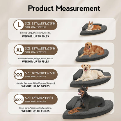 MEKIY Large Dog Bed - XL Orthopedic Egg-Crate Memory Foam Dog Beds with Removable Washable Cover, Waterproof Pet Beds with Non-Slip Bottom, Grey