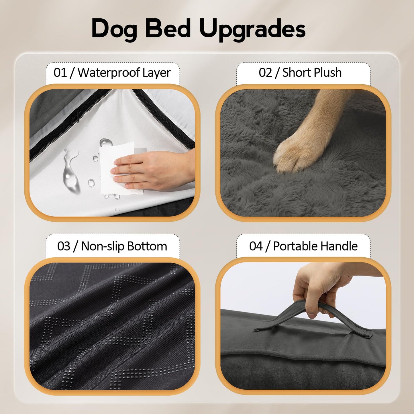 MEKIY Large Dog Bed - XL Orthopedic Egg-Crate Memory Foam Dog Beds with Removable Washable Cover, Waterproof Pet Beds with Non-Slip Bottom, Grey