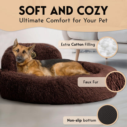 PetJett Calming Medium Dog Bed - 30'' Round Dog Beds - Washable Dog Bed - Anti-Slip Super Soft Fluffy Plush Donut Bed, Anti-Anxiety Premium Comfort Pet Bed, Fits Dogs up to 45 lbs - Beige