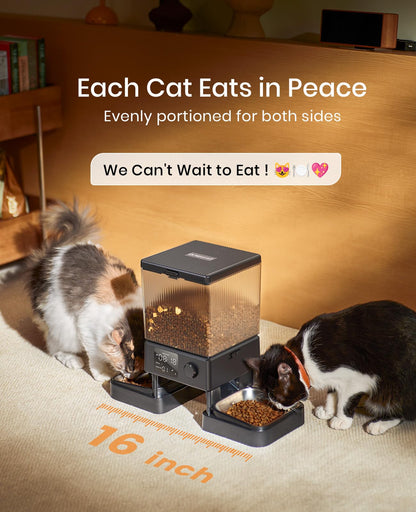 oneisall Automatic Cat Feeder for 2 Cats, 20 Cups/5L Automatic Cat Food Dispenser for Small Pets Indoor, Timed Cat Feeder for Dry Food