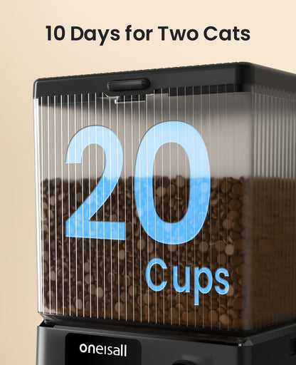 oneisall Automatic Cat Feeder for 2 Cats, 20 Cups/5L Automatic Cat Food Dispenser for Small Pets Indoor, Timed Cat Feeder for Dry Food