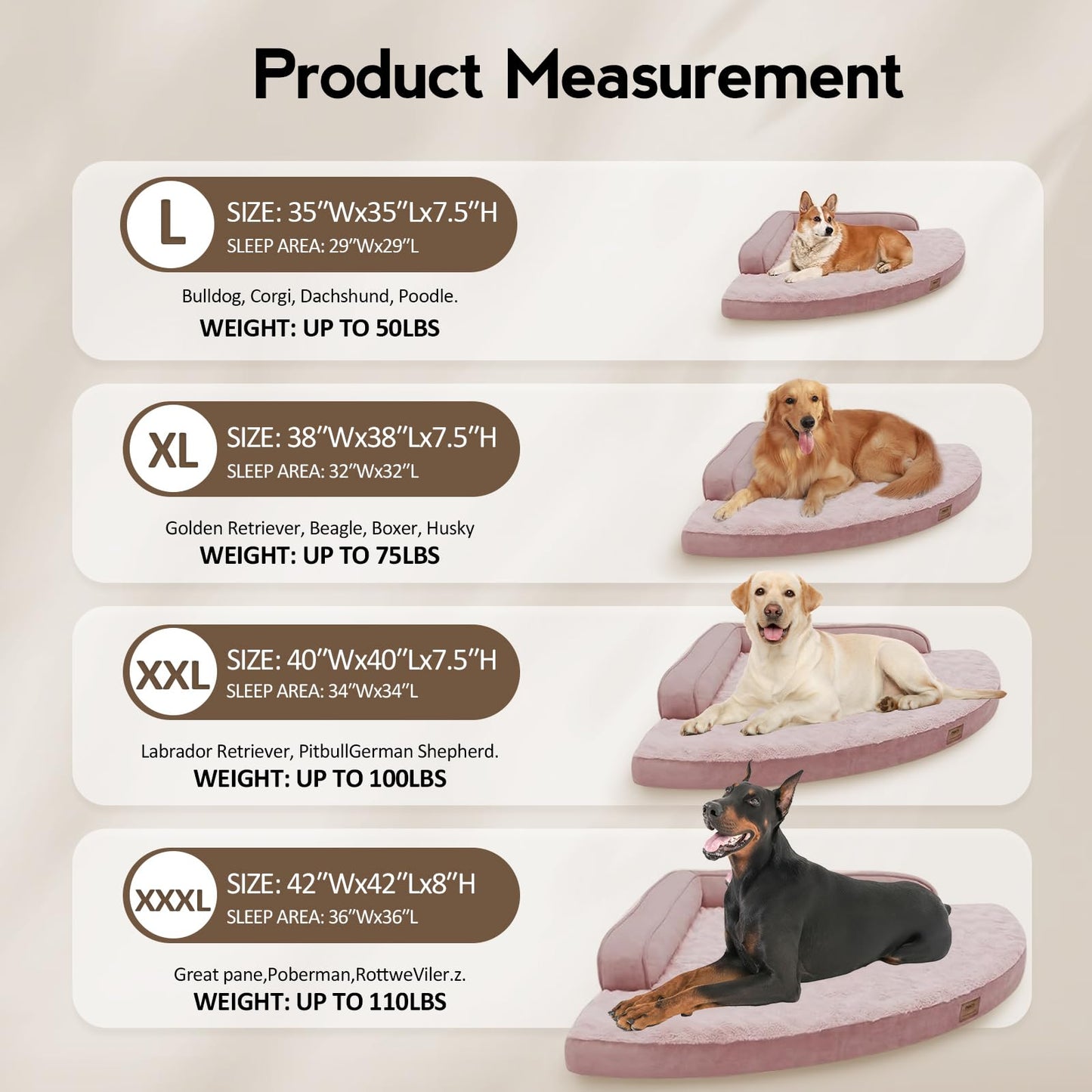 MEKIY Large Dog Bed - XL Orthopedic Egg-Crate Memory Foam Dog Beds with Removable Washable Cover, Waterproof Pet Beds with Non-Slip Bottom, Grey