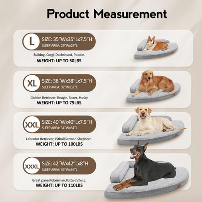MEKIY Large Dog Bed - XL Orthopedic Egg-Crate Memory Foam Dog Beds with Removable Washable Cover, Waterproof Pet Beds with Non-Slip Bottom, Grey