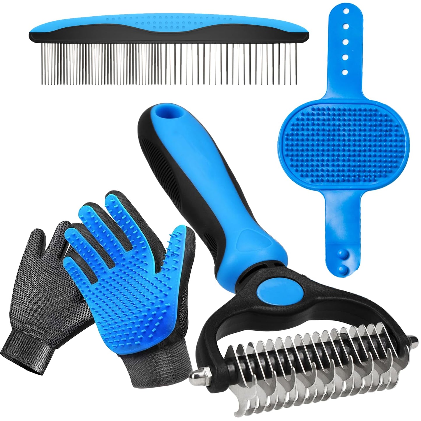 NVNAN Pet Hair Removal Glove for Dogs & Cats, 2-in-1 Deshedding Brush & Massage Mitt - Grooming Gloves for Shedding Control, Bathing and Washing, Safe for Short/Long Hair Pets 2-Pack (Blue)