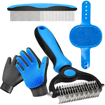 NVNAN Pet Hair Removal Glove for Dogs & Cats, 2-in-1 Deshedding Brush & Massage Mitt - Grooming Gloves for Shedding Control, Bathing and Washing, Safe for Short/Long Hair Pets 2-Pack (Blue)