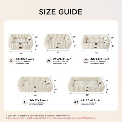 Bedsure ComfyFleece™ Cute Dog Bed for Small Medium Dogs - Washable Furry Puppy Beds, Rectangle Orthopedic Corduroy Fleece Pet Beds with Removable Zipper Cover, 25x21x7inches, Cream