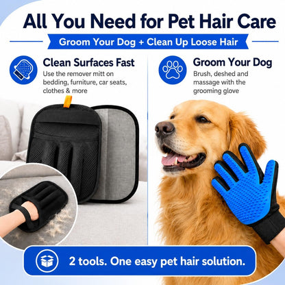 NVNAN Pet Hair Removal Glove for Dogs & Cats, 2-in-1 Deshedding Brush & Massage Mitt - Grooming Gloves for Shedding Control, Bathing and Washing, Safe for Short/Long Hair Pets 2-Pack (Blue)