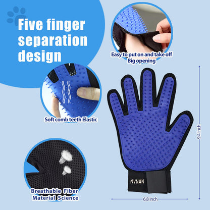 NVNAN Pet Hair Removal Glove for Dogs & Cats, 2-in-1 Deshedding Brush & Massage Mitt - Grooming Gloves for Shedding Control, Bathing and Washing, Safe for Short/Long Hair Pets 2-Pack (Blue)