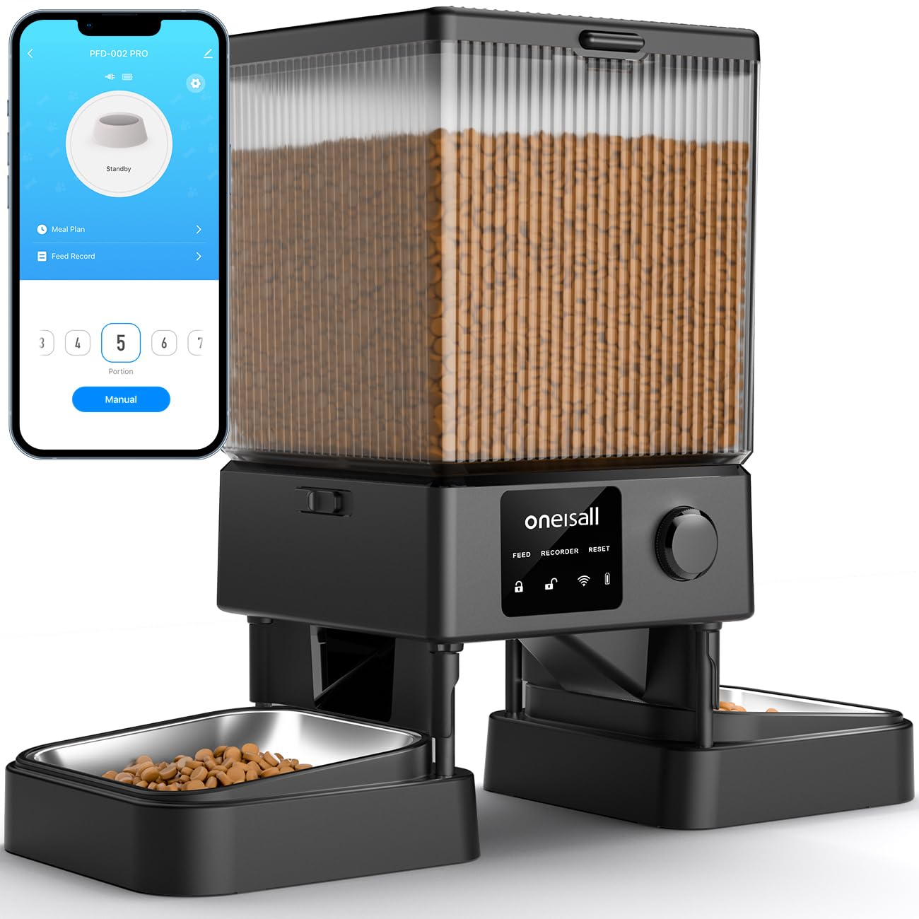 oneisall Automatic Cat Feeder for 2 Cats, 20 Cups/5L Automatic Cat Food Dispenser for Small Pets Indoor, Timed Cat Feeder for Dry Food