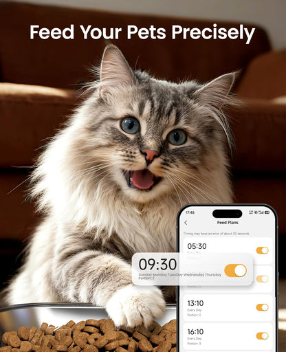 oneisall Automatic Cat Feeder for 2 Cats, 20 Cups/5L Automatic Cat Food Dispenser for Small Pets Indoor, Timed Cat Feeder for Dry Food