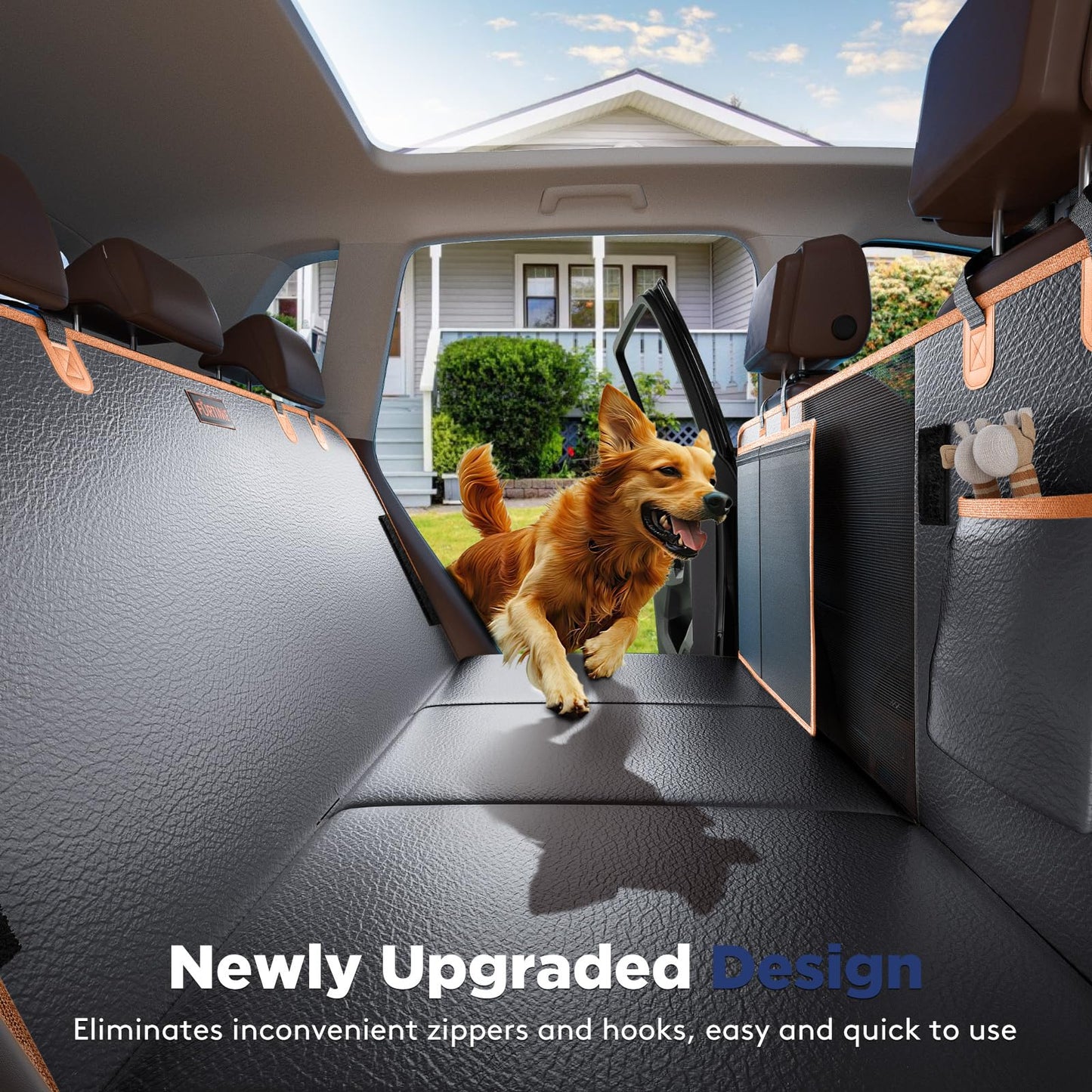 FURTIME Dog Car Seat Cover for Back Seat, Upgraded PU Leather Back Seat Extender with Hard Bottom Holds 400LBS, Waterproof Anti-Scratch, Large Space Back Seat Cover for Car, SUV, Small Truck