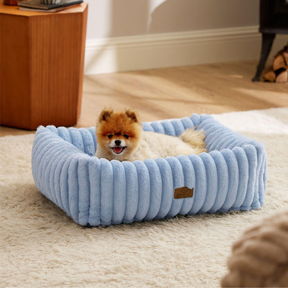 Bedsure ComfyFleece™ Cute Dog Bed for Small Medium Dogs - Washable Furry Puppy Beds, Rectangle Orthopedic Corduroy Fleece Pet Beds with Removable Zipper Cover, 25x21x7inches, Cream
