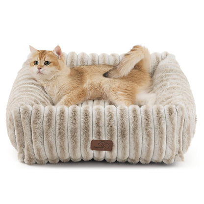 Bedsure ComfyFleece™ Cute Dog Bed for Small Medium Dogs - Washable Furry Puppy Beds, Rectangle Orthopedic Corduroy Fleece Pet Beds with Removable Zipper Cover, 25x21x7inches, Cream