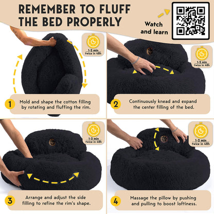 PetJett Calming Medium Dog Bed - 30'' Round Dog Beds - Washable Dog Bed - Anti-Slip Super Soft Fluffy Plush Donut Bed, Anti-Anxiety Premium Comfort Pet Bed, Fits Dogs up to 45 lbs - Beige