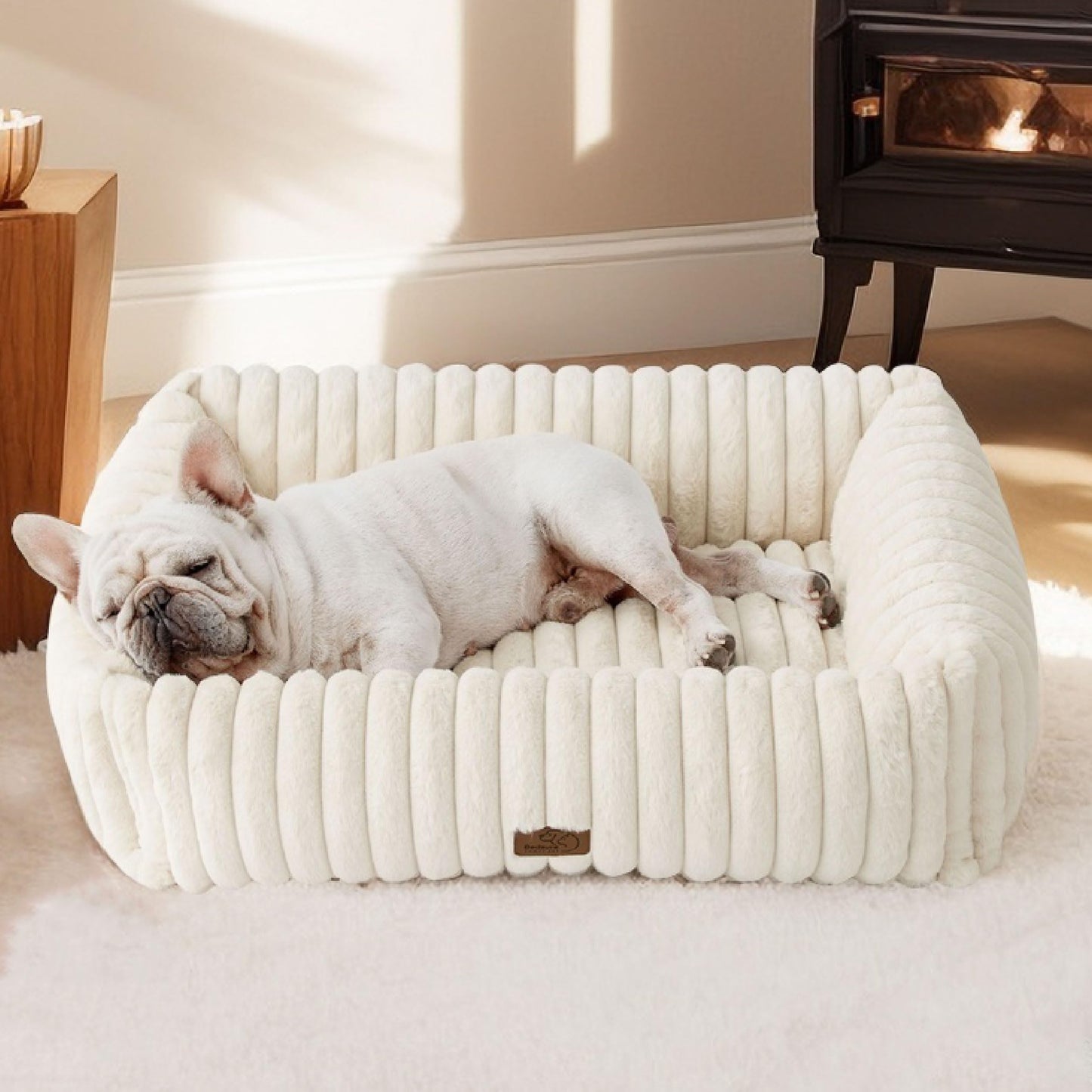 Bedsure ComfyFleece™ Cute Dog Bed for Small Medium Dogs - Washable Furry Puppy Beds, Rectangle Orthopedic Corduroy Fleece Pet Beds with Removable Zipper Cover, 25x21x7inches, Cream