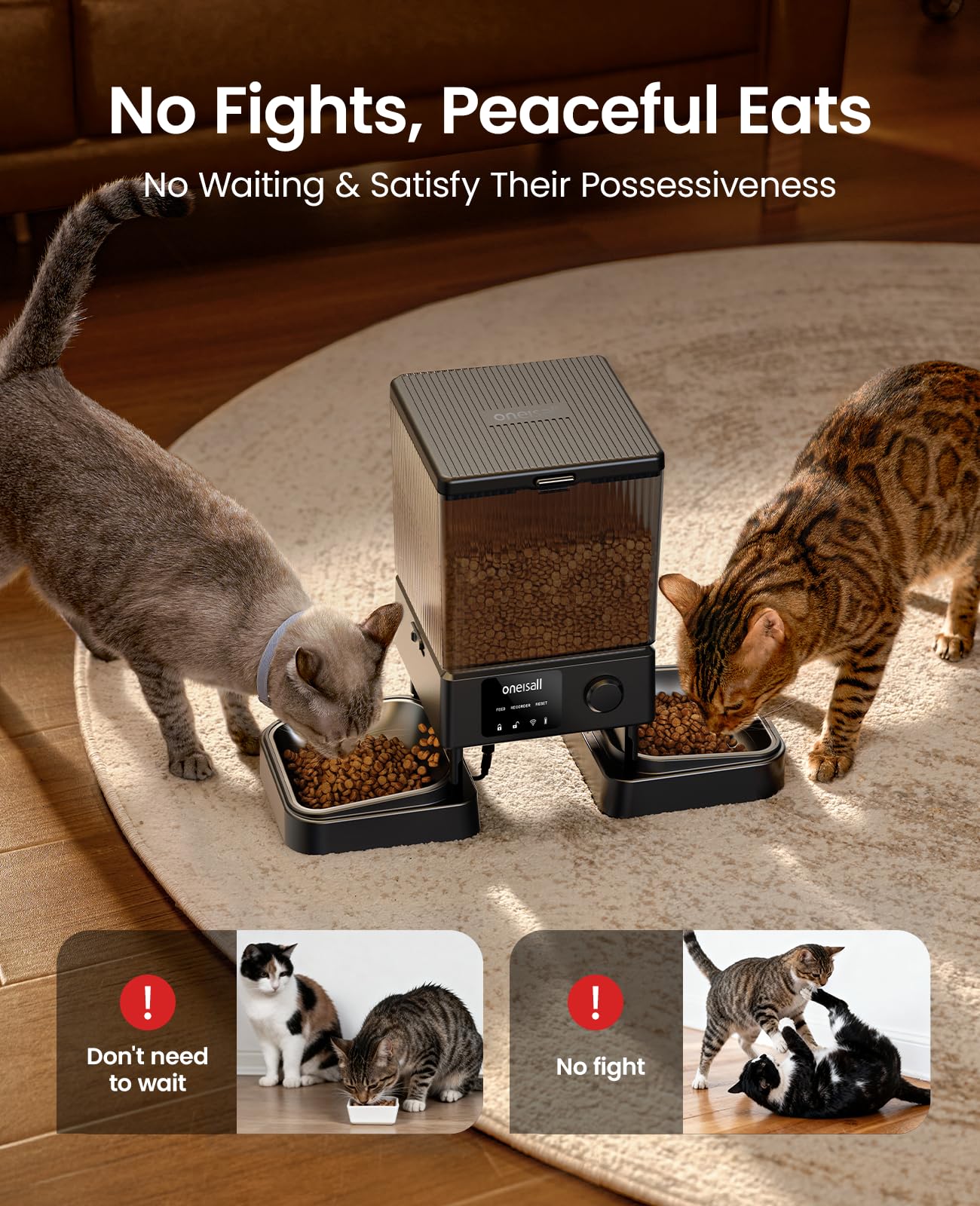 oneisall Automatic Cat Feeder for 2 Cats, 20 Cups/5L Automatic Cat Food Dispenser for Small Pets Indoor, Timed Cat Feeder for Dry Food