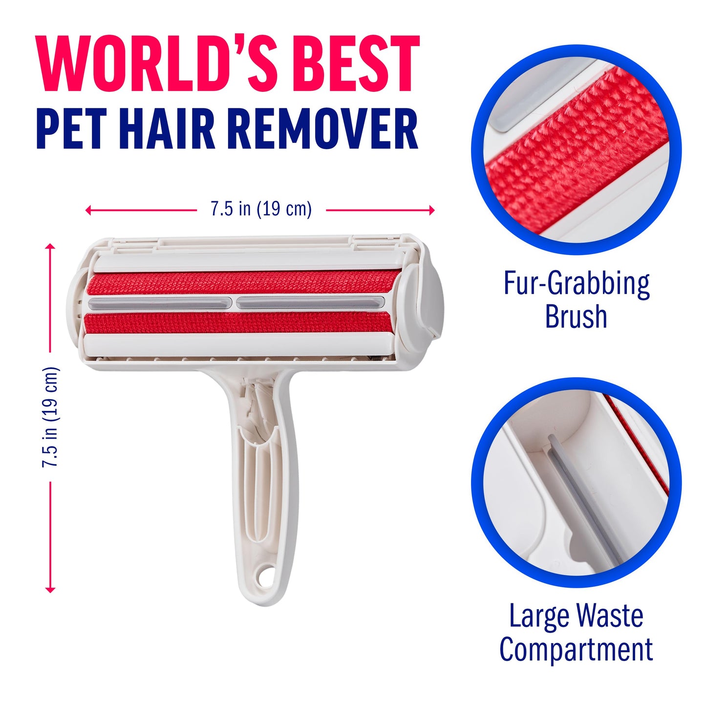 ChomChom Roller Pet Hair Remover – Original Size Reusable Lint Roller for Cat & Dog Hair on Furniture, Couch, Carpet, Car, Rugs & Bedding – Portable, Eco-Friendly (Black)