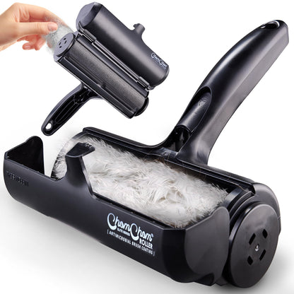 ChomChom Roller Pet Hair Remover – Original Size Reusable Lint Roller for Cat & Dog Hair on Furniture, Couch, Carpet, Car, Rugs & Bedding – Portable, Eco-Friendly (Black)