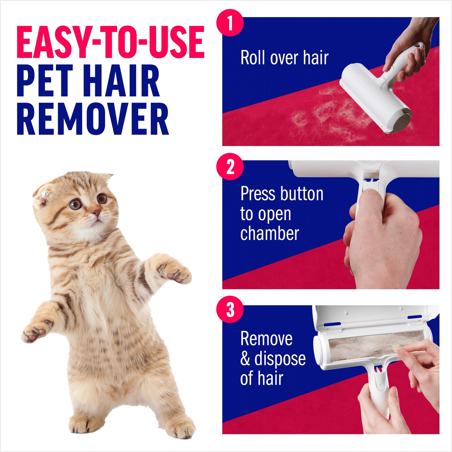 ChomChom Roller Pet Hair Remover – Original Size Reusable Lint Roller for Cat & Dog Hair on Furniture, Couch, Carpet, Car, Rugs & Bedding – Portable, Eco-Friendly (Black)