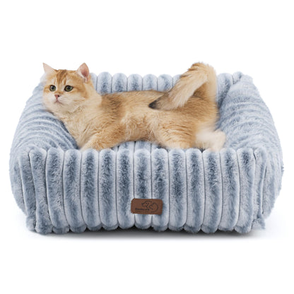 Bedsure ComfyFleece™ Cute Dog Bed for Small Medium Dogs - Washable Furry Puppy Beds, Rectangle Orthopedic Corduroy Fleece Pet Beds with Removable Zipper Cover, 25x21x7inches, Cream