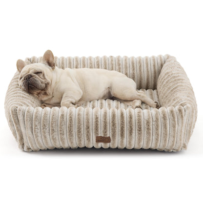 Bedsure ComfyFleece™ Cute Dog Bed for Small Medium Dogs - Washable Furry Puppy Beds, Rectangle Orthopedic Corduroy Fleece Pet Beds with Removable Zipper Cover, 25x21x7inches, Cream