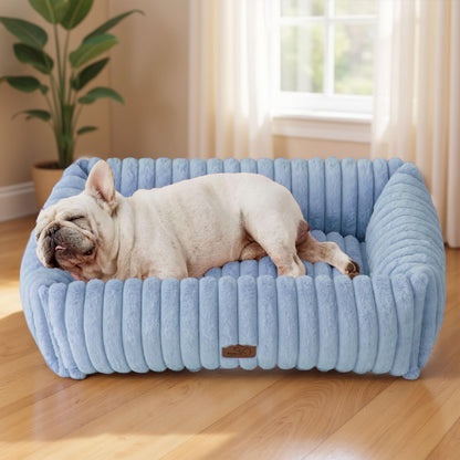 Bedsure ComfyFleece™ Cute Dog Bed for Small Medium Dogs - Washable Furry Puppy Beds, Rectangle Orthopedic Corduroy Fleece Pet Beds with Removable Zipper Cover, 25x21x7inches, Cream