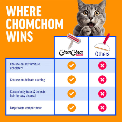 ChomChom Roller Pet Hair Remover – Original Size Reusable Lint Roller for Cat & Dog Hair on Furniture, Couch, Carpet, Car, Rugs & Bedding – Portable, Eco-Friendly (Black)