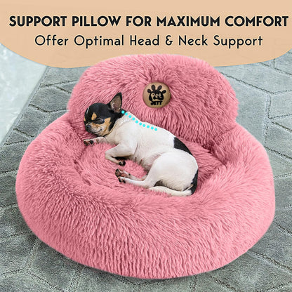 PetJett Calming Medium Dog Bed - 30'' Round Dog Beds - Washable Dog Bed - Anti-Slip Super Soft Fluffy Plush Donut Bed, Anti-Anxiety Premium Comfort Pet Bed, Fits Dogs up to 45 lbs - Beige