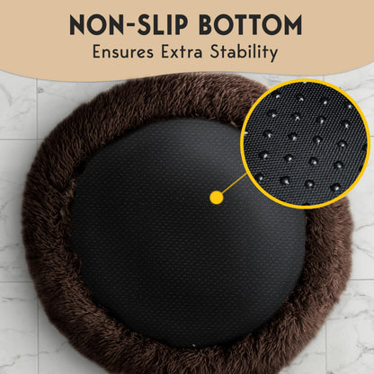 PetJett Calming Medium Dog Bed - 30'' Round Dog Beds - Washable Dog Bed - Anti-Slip Super Soft Fluffy Plush Donut Bed, Anti-Anxiety Premium Comfort Pet Bed, Fits Dogs up to 45 lbs - Beige