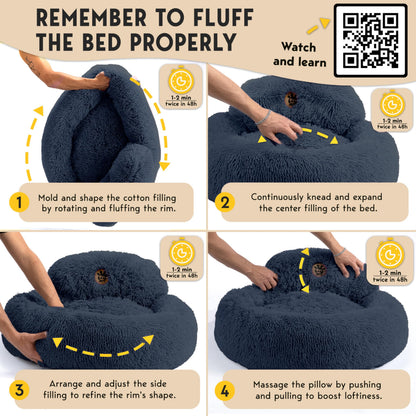 PetJett Calming Medium Dog Bed - 30'' Round Dog Beds - Washable Dog Bed - Anti-Slip Super Soft Fluffy Plush Donut Bed, Anti-Anxiety Premium Comfort Pet Bed, Fits Dogs up to 45 lbs - Beige