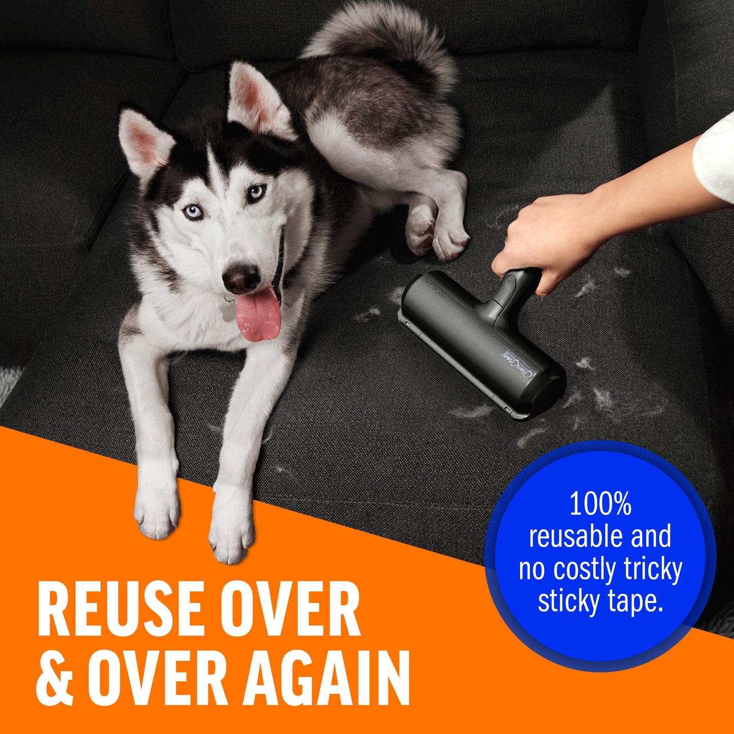 ChomChom Roller Pet Hair Remover – Original Size Reusable Lint Roller for Cat & Dog Hair on Furniture, Couch, Carpet, Car, Rugs & Bedding – Portable, Eco-Friendly (Black)