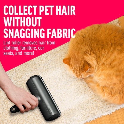 ChomChom Roller Pet Hair Remover – Original Size Reusable Lint Roller for Cat & Dog Hair on Furniture, Couch, Carpet, Car, Rugs & Bedding – Portable, Eco-Friendly (Black)