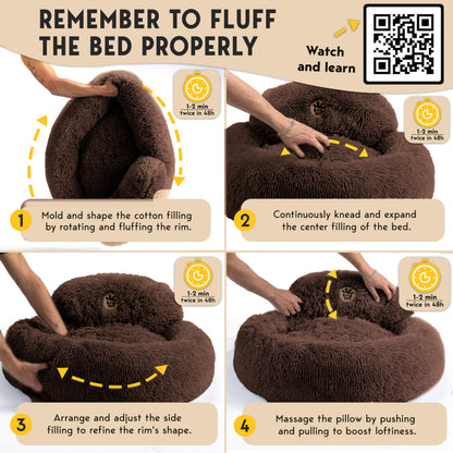 PetJett Calming Medium Dog Bed - 30'' Round Dog Beds - Washable Dog Bed - Anti-Slip Super Soft Fluffy Plush Donut Bed, Anti-Anxiety Premium Comfort Pet Bed, Fits Dogs up to 45 lbs - Beige